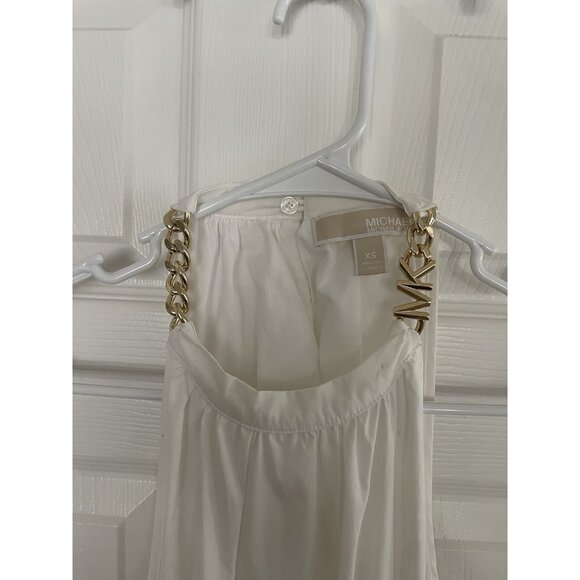 MICHAEL MICHAEL KORS Womens White Open Waist Midi Dress Logo Chain W/Pockets XS - Picture 3 of 6